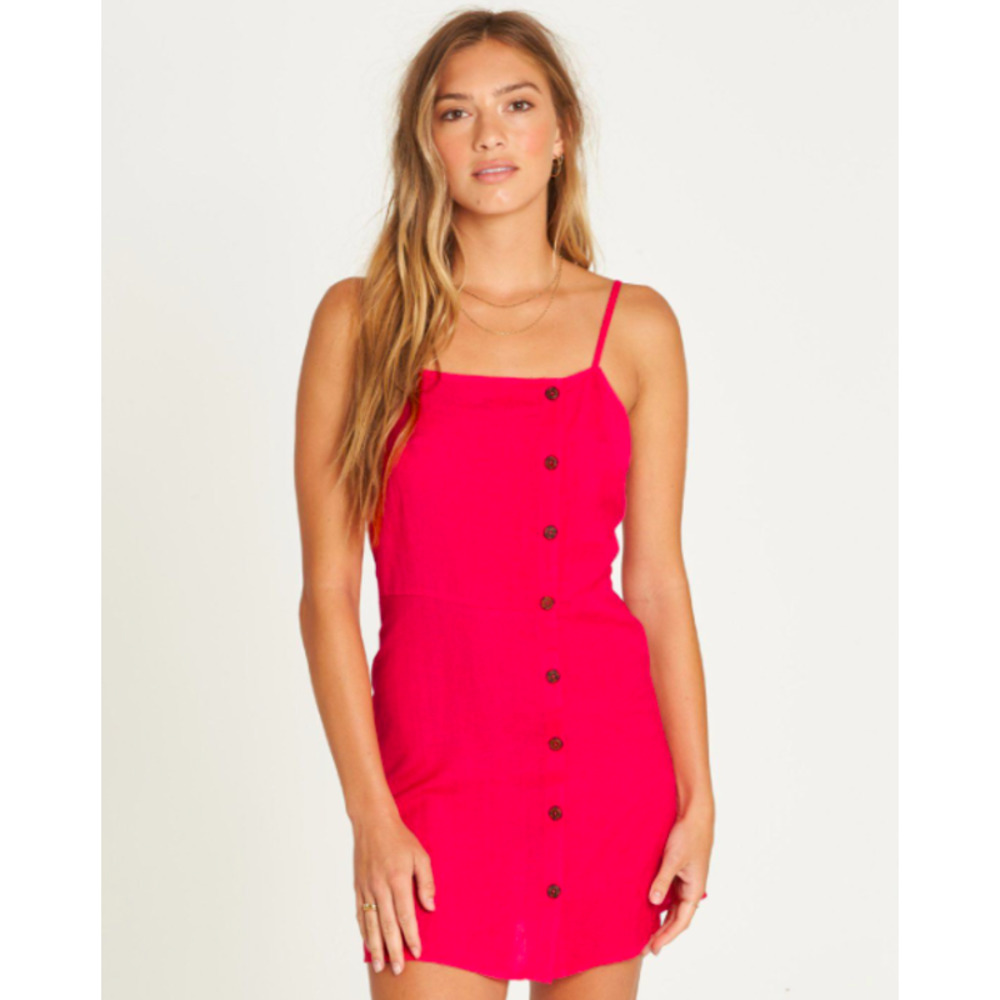 Billabong Fine Night mini dress pink button front sleeveless dress size medium